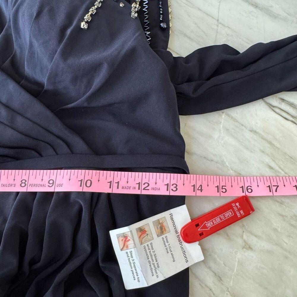 Mac Duggal JERSEY GOWN EMBELLISHED ACCENTS shoulders Sz 6 Midnight Navy NWT - Picture 4 of 7